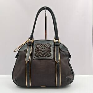 Vintage Loewe Anagram Black Nylon Leather Handbag Shoulder Bag